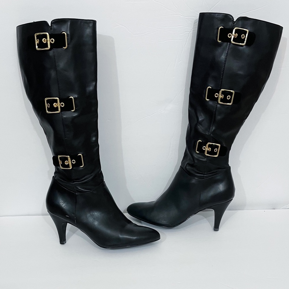 Merona Black Knee Highs With Buckles Size 8